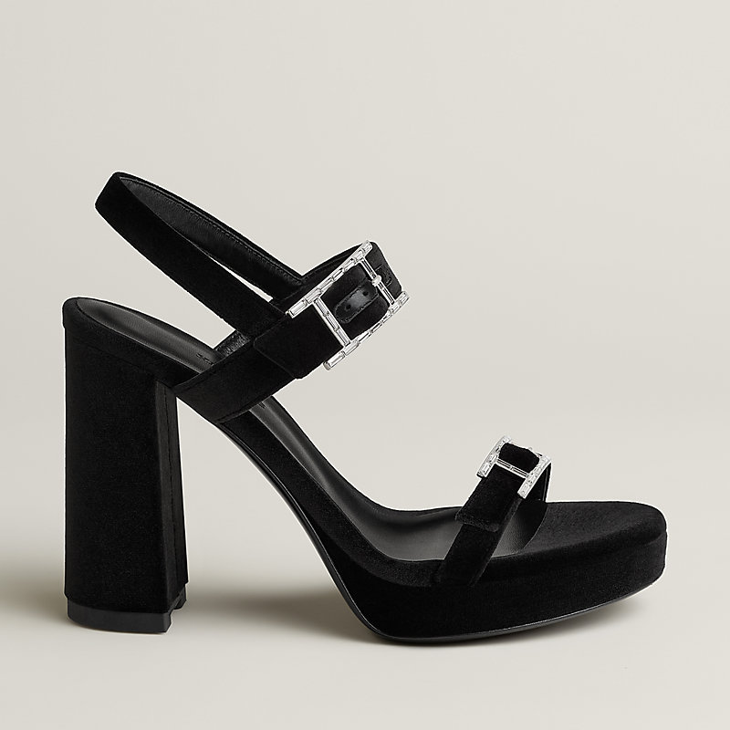 HERMESエルメス レザー ヒールサンダル 36.5 ブラック スリングバック サンダル 《ボサ》 - ブラック | Hermès - エルメス-公式サイト